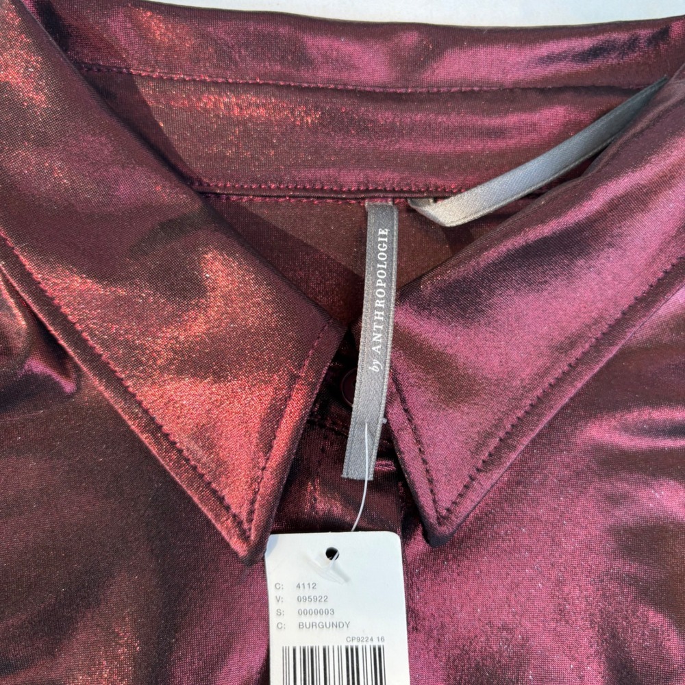 Anthropologie Metallic Burgundy Button Down Shirt Long Sleeve Shimmer Womens M - Picture 4 of 8